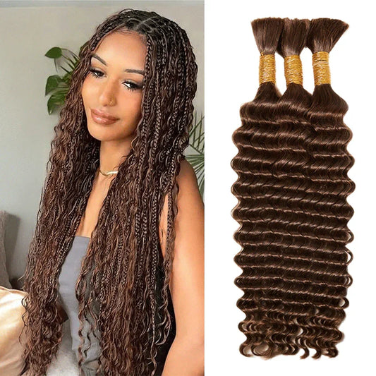Extensions De Cheveux Humains Bouclés Profonds Couleur Brun Chocolat Pour Tressage Bohème
