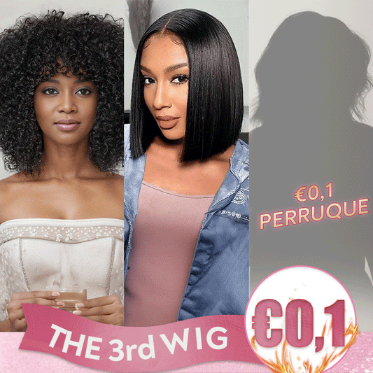 𝟑ᵉ 𝐩𝐞𝐫𝐫𝐮𝐪𝐮𝐞 𝐚̀ €𝟎,𝟏🔥Lisse Naturel 2x6 Dentelle Perruque 8"+Glueless Afro Bouclée Bob Avec Franges 10"