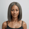Boss Mature Lisse Confidence Elegance Bob Couleur Lin Gris 13x4 Dentelle Perruque Cheveux Humains