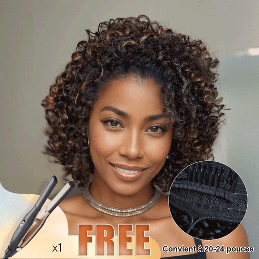 Glueless Casquette À Cordon Couleur Highlight Bob 13x4 Perruque Sans Colle Eau Bouclée
