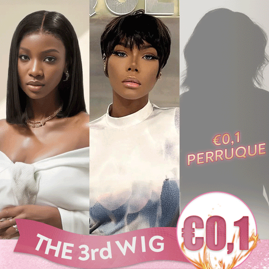 𝟑ᵉ 𝐩𝐞𝐫𝐫𝐮𝐪𝐮𝐞 𝐚̀ €𝟎,𝟏🔥Glueless 9x6 Bob Perruque Sans Colle 4C Edeges 10"+Glueless Pixie Perruque Straight Taille Modèle