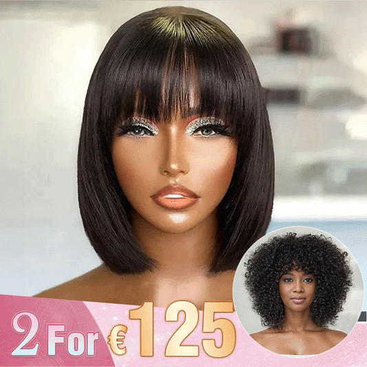 2 𝑭𝑶𝑹 €125.88🔥8"Lisse Avec Frange Bob +8"Glueless Bouclée Bob/10"Glueless Bouclée Avec Franges Bob Perruque