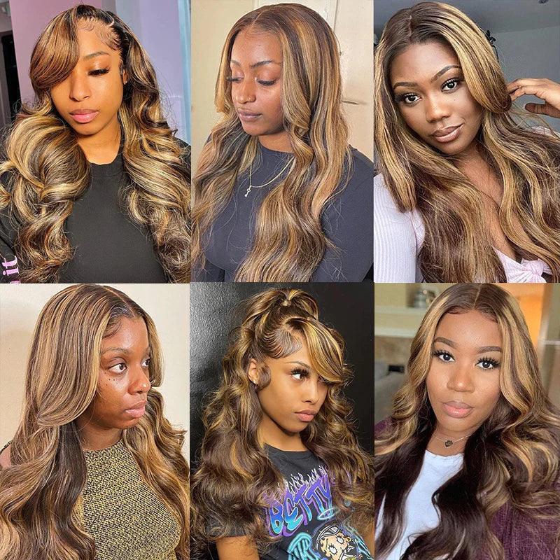 13x4 4x4 Perruque Couleur Mélangé #4/27 Body Wave - SHINE HAIR