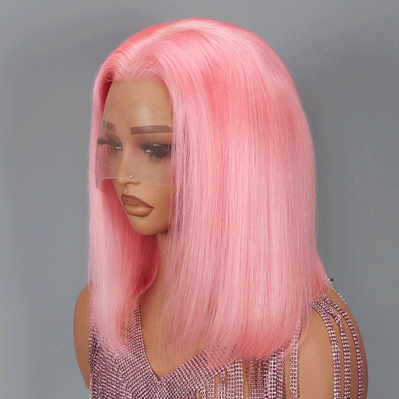 13x4 Bob Perruque Couleur Rose Dentelle Frontal Cheveux Humains - SHINE HAIR
