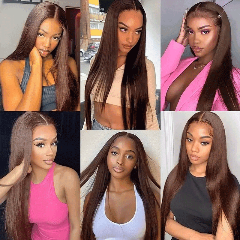 13x4 Dentelle Frontale Couleur Brun Chocolat Lisse Perruque Cheveux Humains - SHINE HAIR