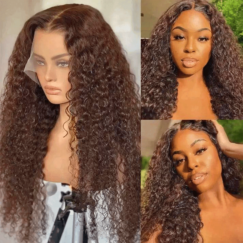 13x4 Dentelle Intemporel Couleur Brun Chocolat Bouclés Cheveux Humains - SHINE HAIR