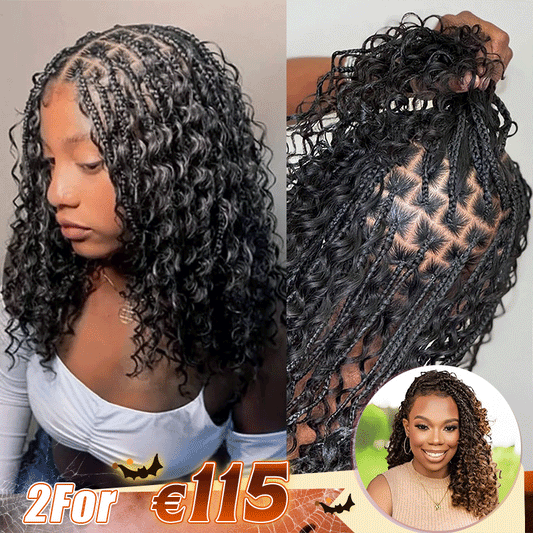 2 𝑭𝑶𝑹 €115🔥 Deux Styles À La Fois Perruque Tressée Bohème En Dentelle Intégrale Synthétique 300% Densité
