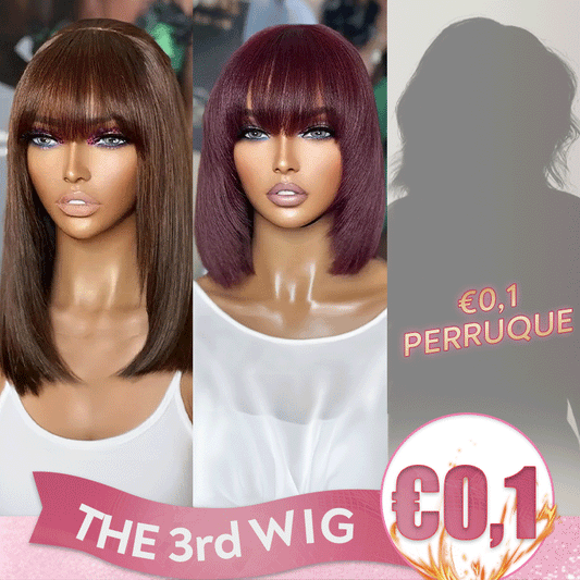 𝟑ᵉ 𝐩𝐞𝐫𝐫𝐮𝐪𝐮𝐞 𝐚̀ €𝟎,𝟏🔥Marron Bob Perruque Avec Frange Lisse 10"+99J Coloré Bob Perruque Avec Frange Lisse 8"