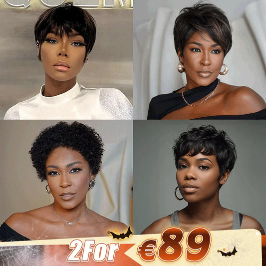 4 𝑭𝑶𝑹 €89🔥 Glueless Sans Effort Facile À Porter Pixie Bob Perruque Sans Colle