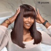 Glueless Facile À Porter Soyeux Couleur Chocolat Lisse Perruque Avec Frange Sans Colle 250% Densité