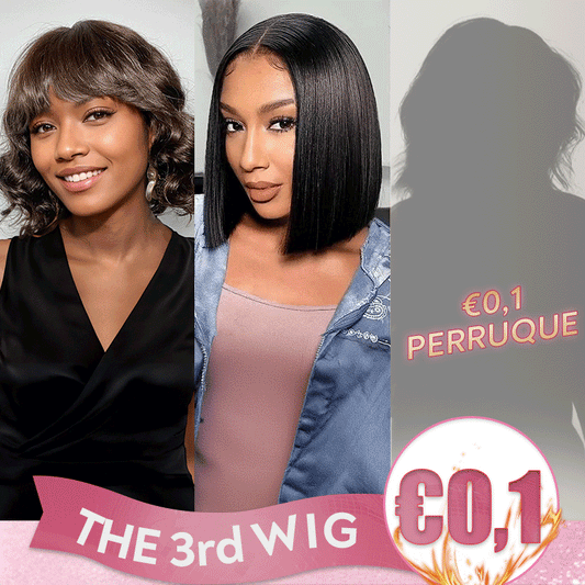 𝟑ᵉ 𝐩𝐞𝐫𝐫𝐮𝐪𝐮𝐞 𝐚̀ €𝟎,𝟏🔥Loose Wave Avec Frange Bob Perruque 3x1 Dentelle 8"+Lisse Bob Perruque 2x6 Dentelle 8"