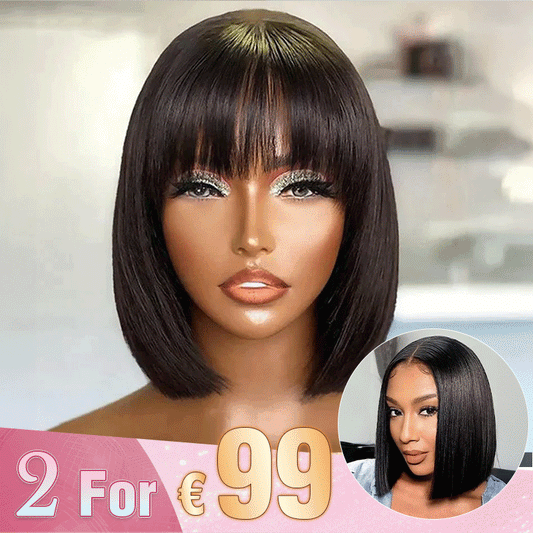 2 𝑭𝑶𝑹 €99🔥8"Lisse Avec Frange Bob+8"Soyeux Lisse 2x6 Dentelle/Noir Boucles Rebondies/Boucle Afro/Marron Boucles Rebondies Perruque