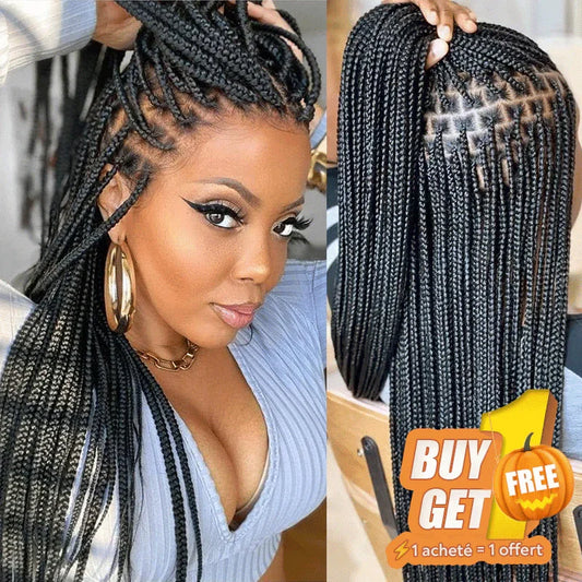 𝑩𝒖𝒚 1 𝑮𝒆𝒕 1 𝑭𝒓𝒆𝒆💥Perruque À Tresses En Boîte En Dentelle Intégrale Cheveux Synthétiques Qualité Supérieure 300% Densité