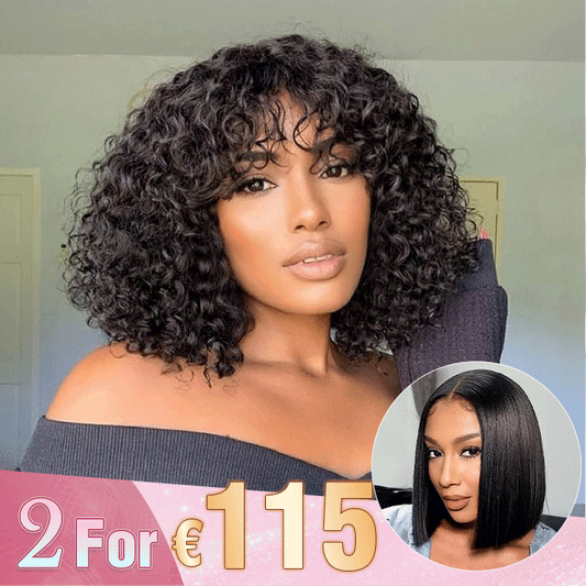 Bob Curly Wig with Bangs Black #4/27 Color 200% Density