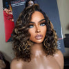 Glueless Couleur Mèches Blondes Miel 7x4 Nœuds Blanchis Perruque Sans Colle Bouclé