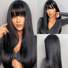 Facile Porter Glueless Perruque Frange Cheveux Humains Brésilien Noir Lisse 180% Densité