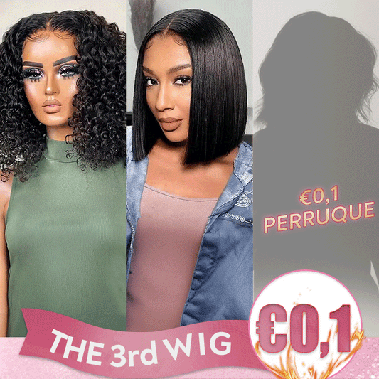 𝟑ᵉ 𝐩𝐞𝐫𝐫𝐮𝐪𝐮𝐞 𝐚̀ €𝟎,𝟏🔥Glueless Bob 4x4 Perruque Sans Coll Bouclés 10"+Lisse Naturel 2x6 Dentelle Perruque 6"
