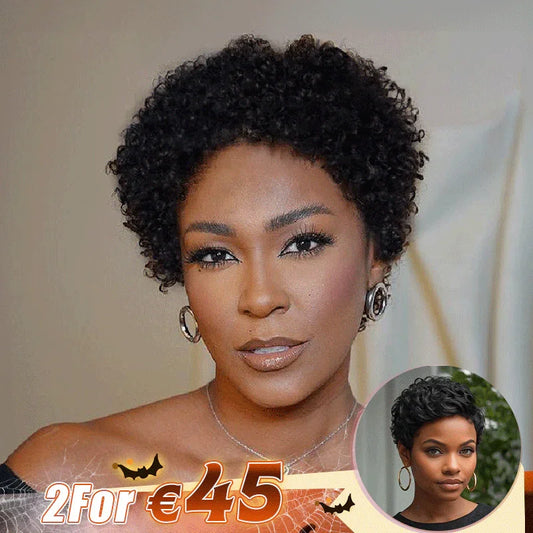 2 𝑭𝑶𝑹 €45🔥Glueless Easy-Wear Chic Sans Effort Laine Bouclée+Glueless Pixie Court Lisse Perruque Sans Colle