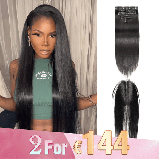 2 𝑭𝑶𝑹 €144🔥Extensions 18"-22" Lisse Cheveux À Clips Morceaux 125g 9pcs