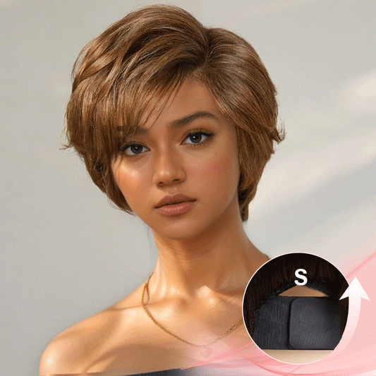 Glueless Couche Sans Nœuds Couleur Blonde Miel 7x4 Perruque Coupe Pixie Sans Colle