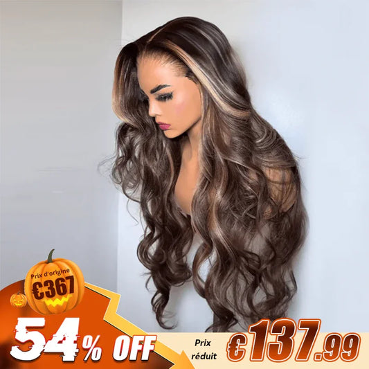 Brillant Glueless 13x4 Couleur Highlight Perruque Sans Colle Body Wave Cheveux Humains