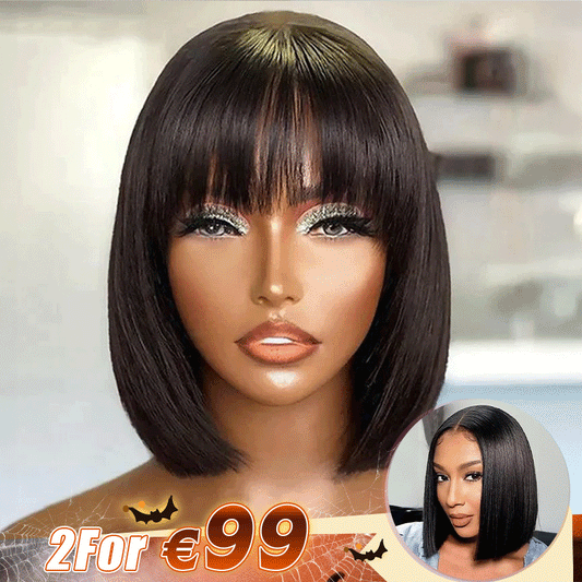 2 𝑭𝑶𝑹 €99🔥8"Lisse Avec Frange Bob+8"Soyeux Lisse 2x6 Dentelle/Noir Boucles Rebondies/Boucle Afro/Marron Boucles Rebondies Perruque