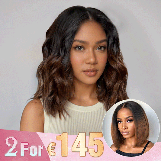 2 𝑭𝑶𝑹 €145🔥 Magnifique Glueless Ombre Brun 5x5 Perruque Sans Colle +2x6 Dentelle Bob Perruque