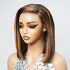 Elégant Mode Highlight Couleur 13x4 Glueless Lisse Bob Perruque Sans Colle Casquette Maille Respirante