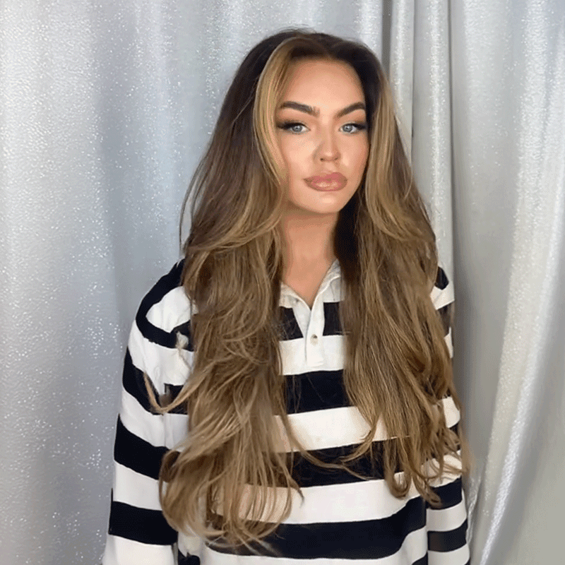 13x4 Perruque Ondulée Sans Colle Highlight Couleur