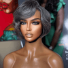 Patron mature Glueless Couleur Sel Et Poivre 5x5 Nœuds Blanchis Perruque Sans Colle