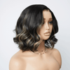 Tendance Glueless Couleur Noire Avec Reflets Blonds 7x4 Bob Ondulé Perruque Sans Colle