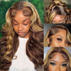 Luxueux Glueless Sans Noeud Couleur Highlight 13x4 Perruque Sans Colle Body Wave