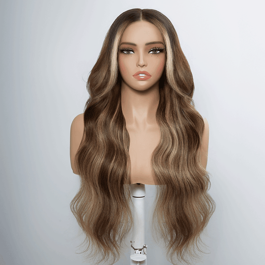Style Charmant Glueless Luxe Couche 13x4 Highlight Perruque Sans Colle Ondulé 250% Densité
