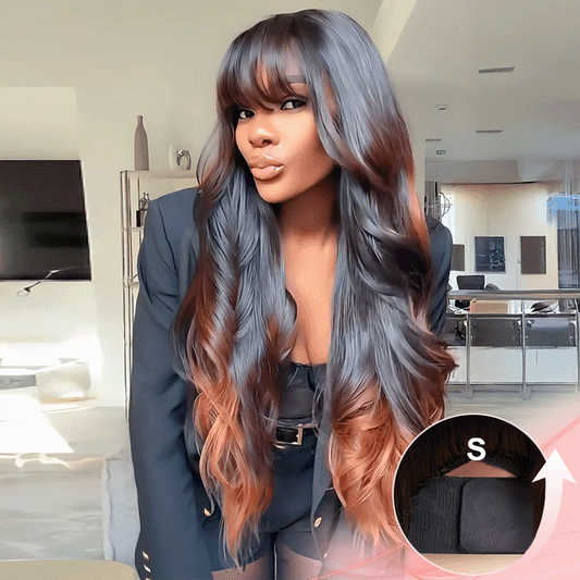 Glueless Sans Nœuds Couleur Highlight 4x4 Perruque Sans Colle Body Wave Avec Frange 250% Densité