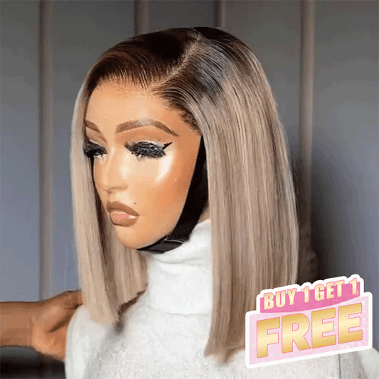 𝑩𝒖𝒚 1 𝑮𝒆𝒕 1 𝑭𝒓𝒆𝒆💥Facile à Porter 3 Secondes Glueless 13x4 Couleur Gris Thé Au Lait Perruque Bob Sans Colle Lisse
