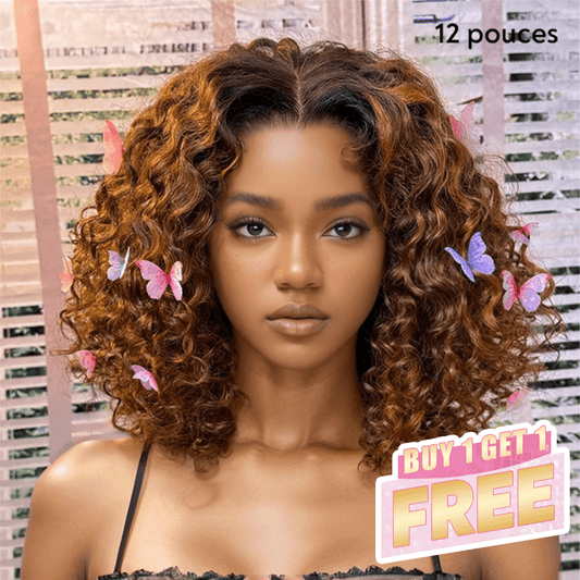 𝑩𝒖𝒚 1 𝑮𝒆𝒕 1 𝑭𝒓𝒆𝒆💥Volume Elasticité Parfaite Bob Mèches Ombre Marron/Noir Glueless 4x4 Perruque Sans Colle