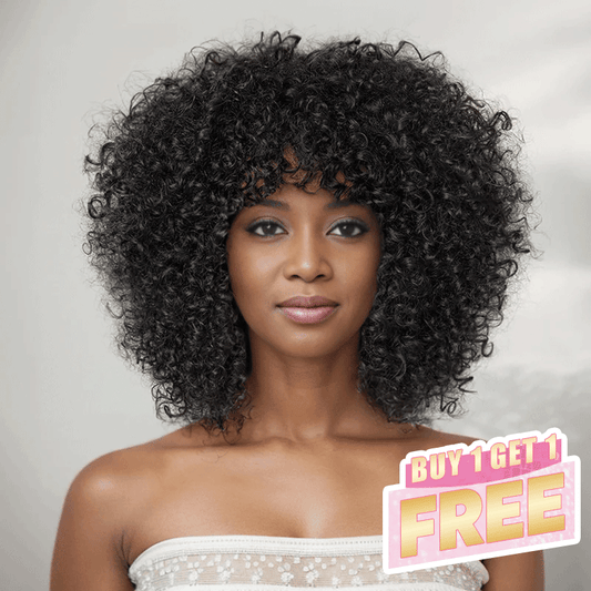 𝑩𝒖𝒚 1 𝑮𝒆𝒕 1 𝑭𝒓𝒆𝒆💥 Glueless Coupe Loup Hirsute Bob Perruque Courte Afro Bouclée Sans Colle Avec Franges