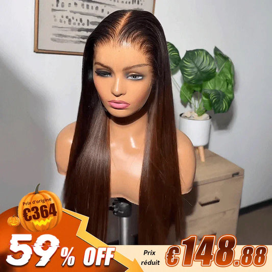 Séparation Libre Glueless Couleur Ombre Brun 13x4 Perruque Sans Colle Lisse 250% Densité