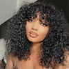 Bob Curly Wig with Bangs Black #4/27 Color 200% Density