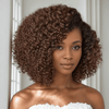Glueless Touffu Kinky Curly Brun chocolat Bob Bouclée 7x4 Perruque Sans Colle