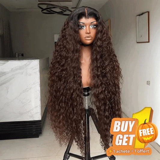 𝑩𝒖𝒚 1 𝑮𝒆𝒕 1 𝑭𝒓𝒆𝒆💥Glueless Rebondissement Bouclé Couleur Ombre Brun 5x5 Perruque Sans Colle 300% Densité