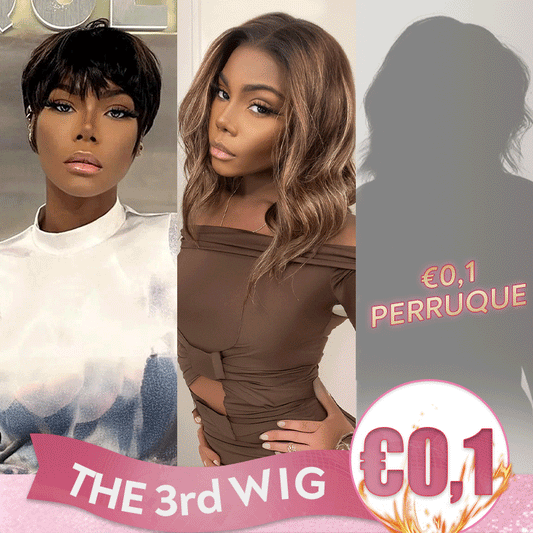 𝟑ᵉ 𝐩𝐞𝐫𝐫𝐮𝐪𝐮𝐞 𝐚̀ €𝟎,𝟏🔥Glueless Perruque 13x4 Ondulé 10"+Glueless Pixie Perruque Straight Taille Modèle