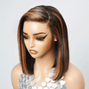 Elégant Mode Highlight Couleur 13x4 Glueless Lisse Bob Perruque Sans Colle Casquette Maille Respirante