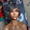 Patron mature Glueless Couleur Sel Et Poivre 5x5 Nœuds Blanchis Perruque Sans Colle