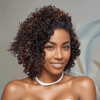 Glueless Casquette À Cordon Couleur Highlight Bob 13x4 Perruque Sans Colle Eau Bouclée
