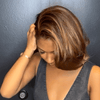 Couche C Partie Glueless 7x4 Brun Caramel Blond Mixte/Naturel Bob Perruque Sans Colle
