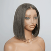 Boss Mature Lisse Confidence Elegance Bob Couleur Lin Gris 13x4 Dentelle Perruque Cheveux Humains