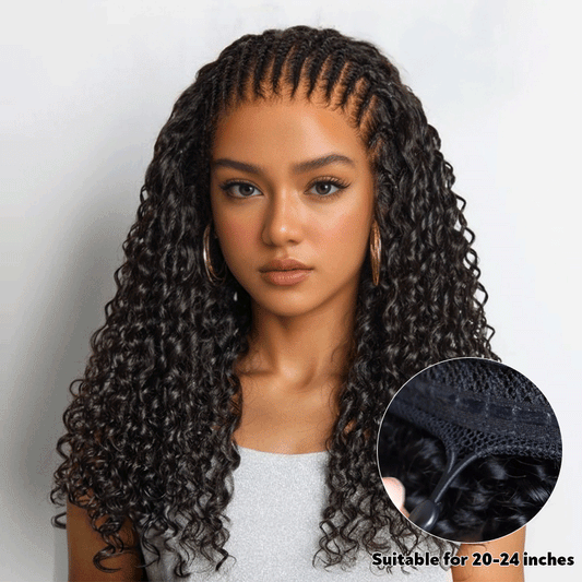 Glueless Sans Nœuds 13x4 Perruque Tresses Sans Colle Bouclée Profonde Casquette À Cordon Flexi-Fit