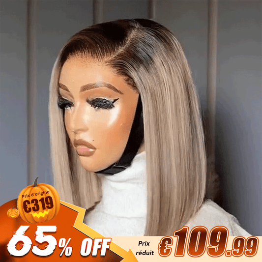 Facile à Porter 3 Secondes Glueless 13x4 Couleur Gris Thé Au Lait Perruque Bob Sans Colle Lisse