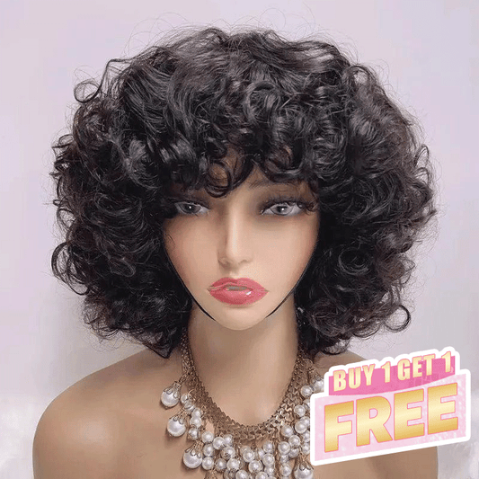 𝑩𝒖𝒚 1 𝑮𝒆𝒕 1 𝑭𝒓𝒆𝒆💥 Glueless 3 Couleur Stylisé Boucles Rebondies 99j/Highligh Marron Bob Perruque Sans Colle